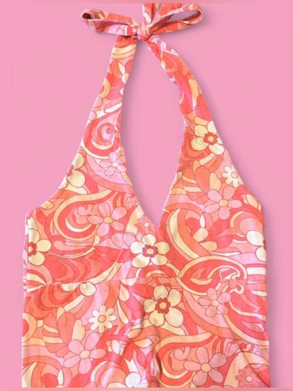 Hollister Pink and Peach Floral Halter Tank Top